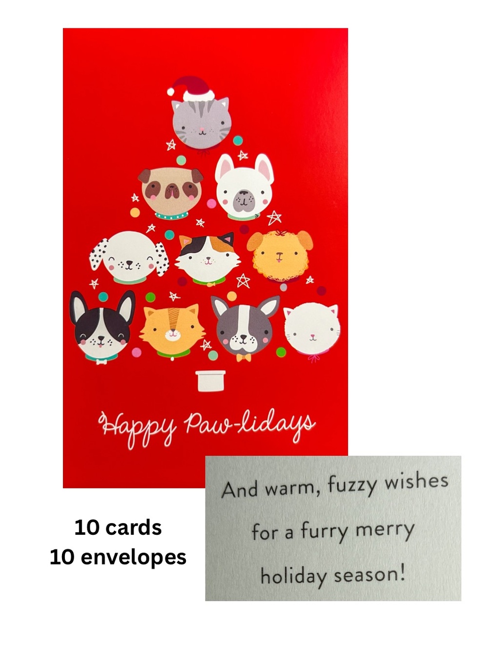 American Greetings Happy Paw-lidays Pet Christmas Cards Envelopes 10pc Cats Dogs